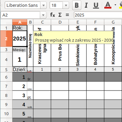 zrzut ekranu lista obecności